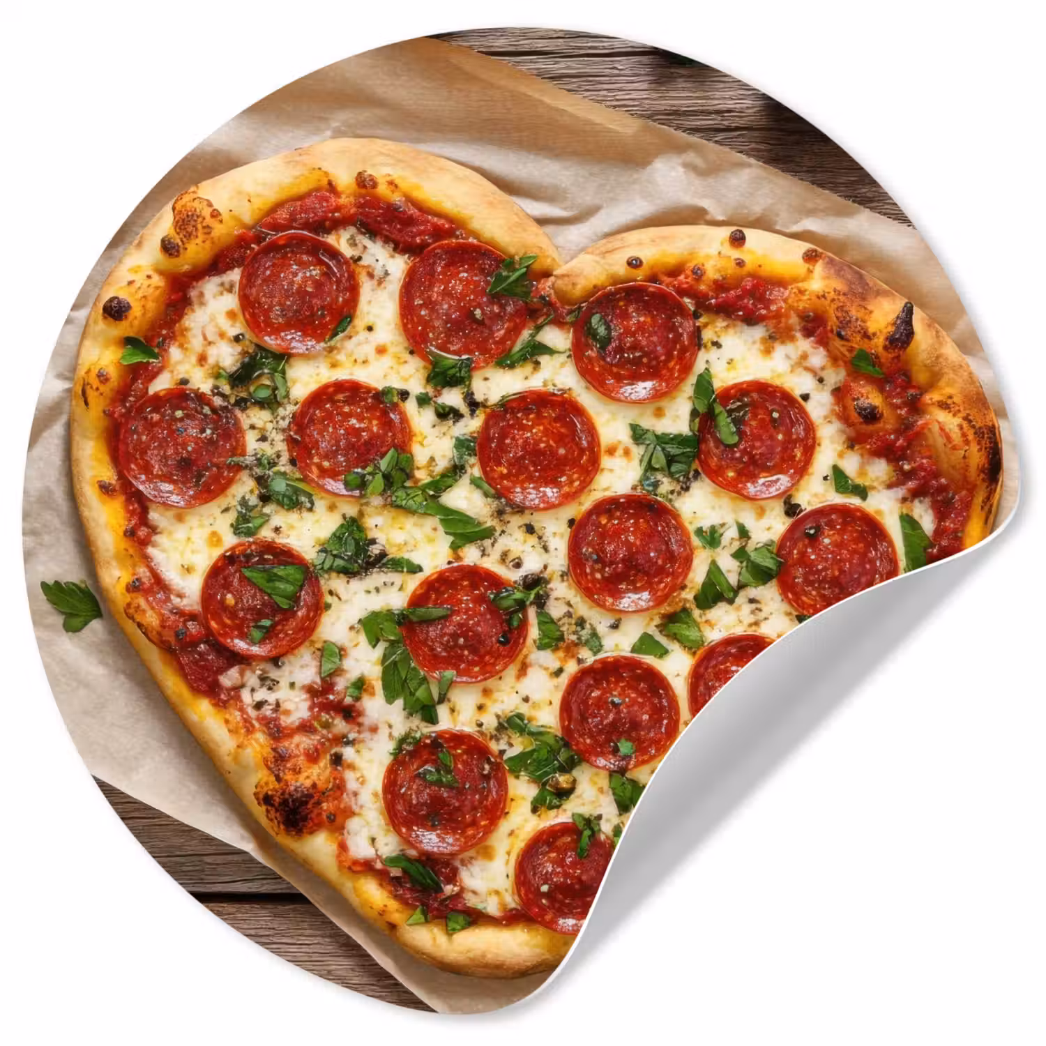 Pizza - Hart - Pepperoni - Tomaat Wandcirkel behangsticker klein -3d