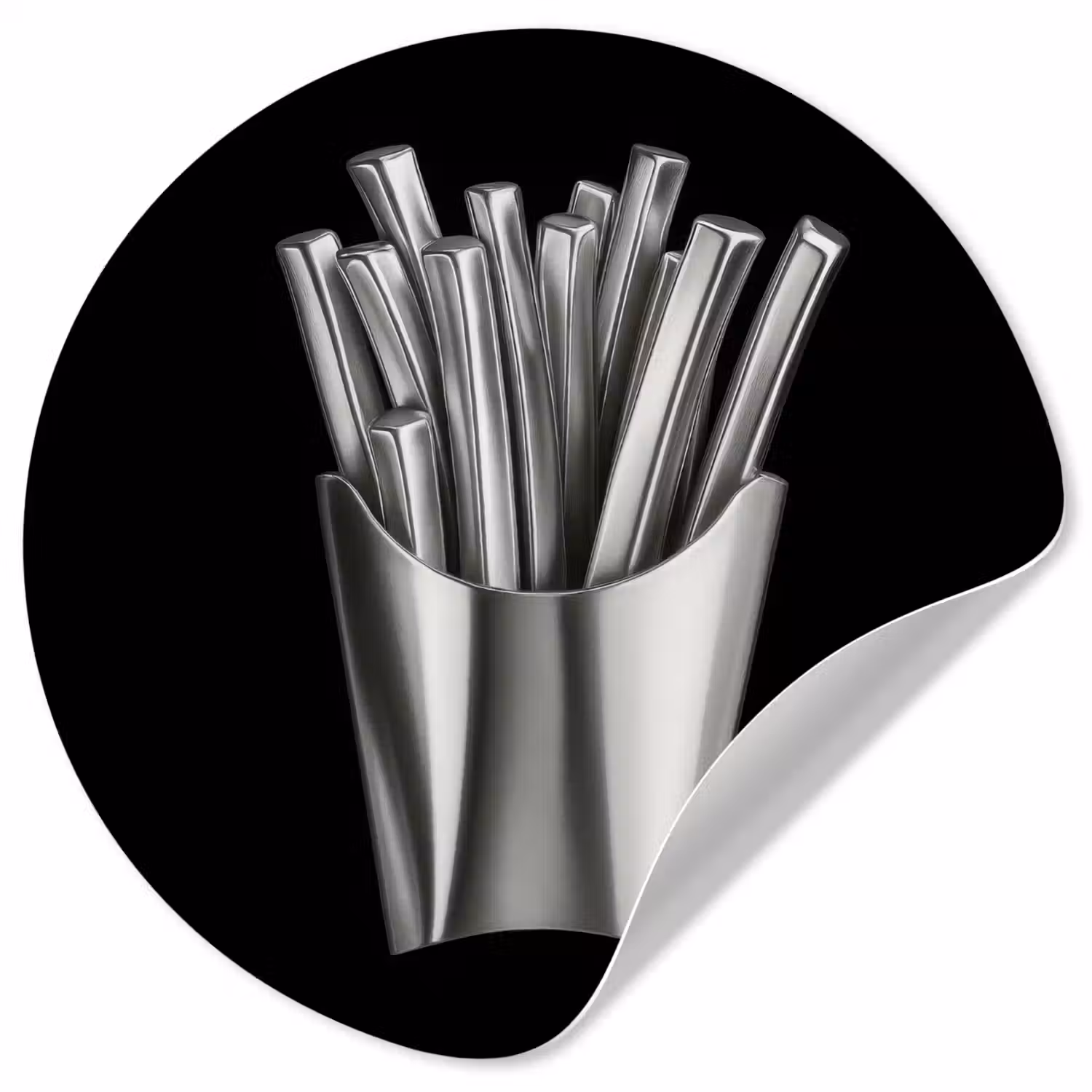 Frietjes - Futuristisch - Zilver Wandcirkel behangsticker klein -3d