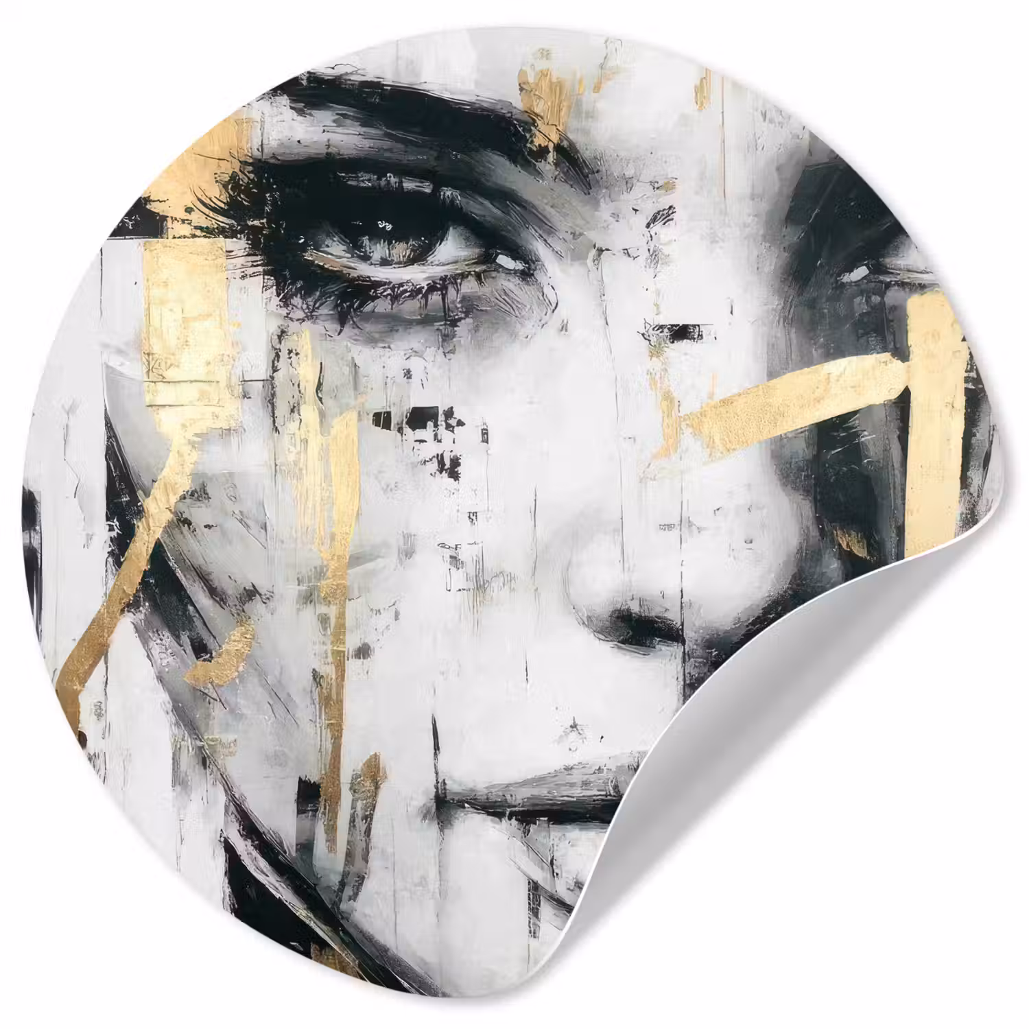 Portret - Vrouw - Penseelstreken - Goud Wandcirkel behangsticker klein -3d
