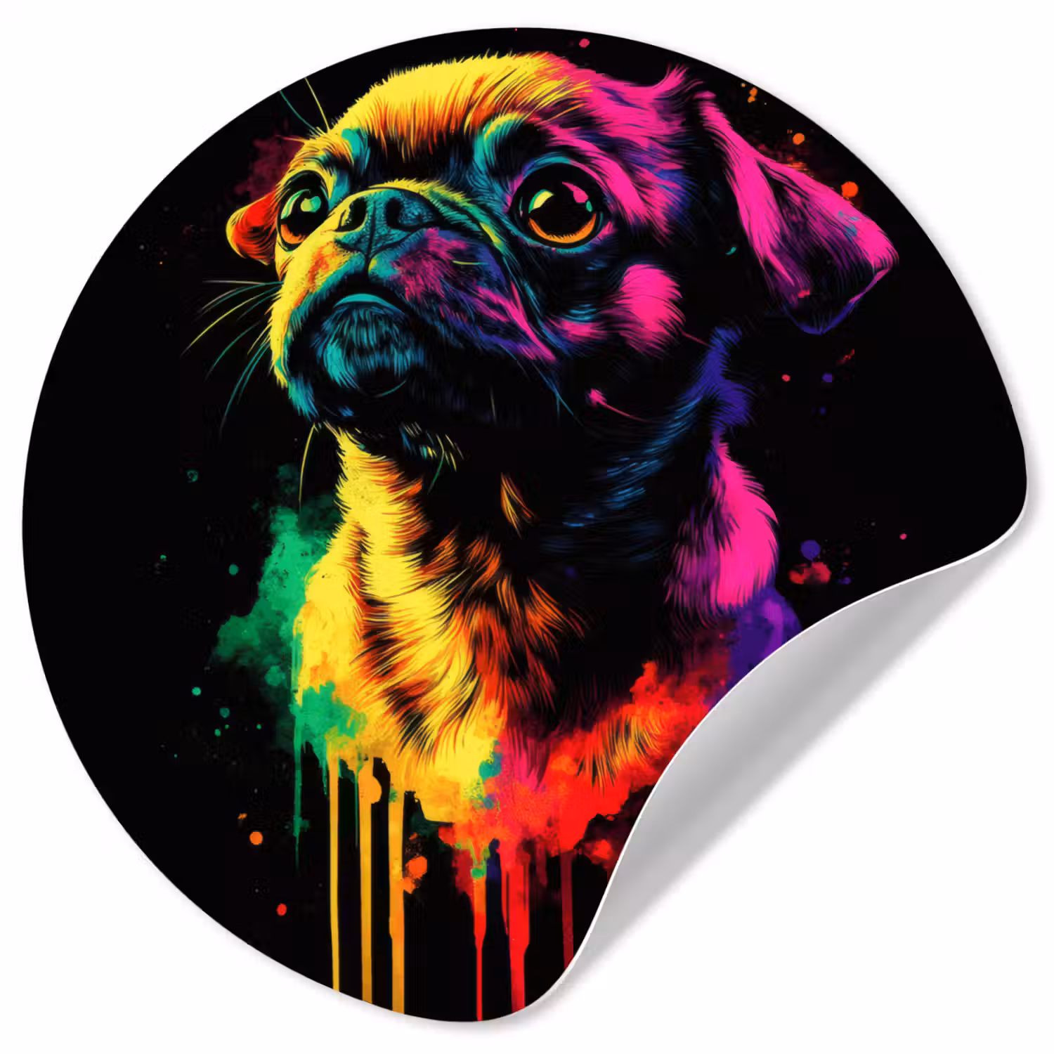 Puck - Hond - Verf - Kleuren Wandcirkel behangsticker klein -3d