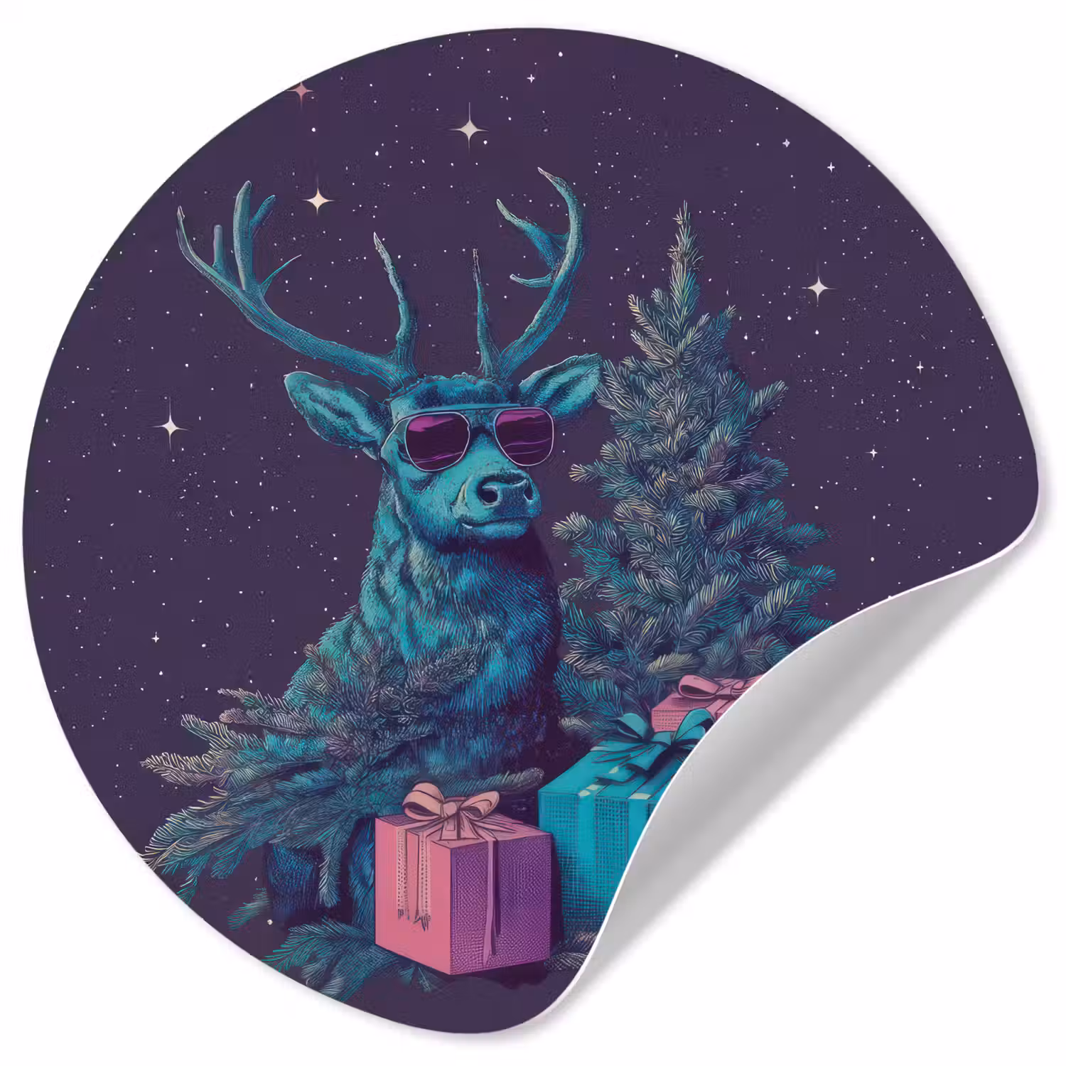 Rendier - Zonnebril - Neon - Kerstboom Wandcirkel behangsticker klein -3d