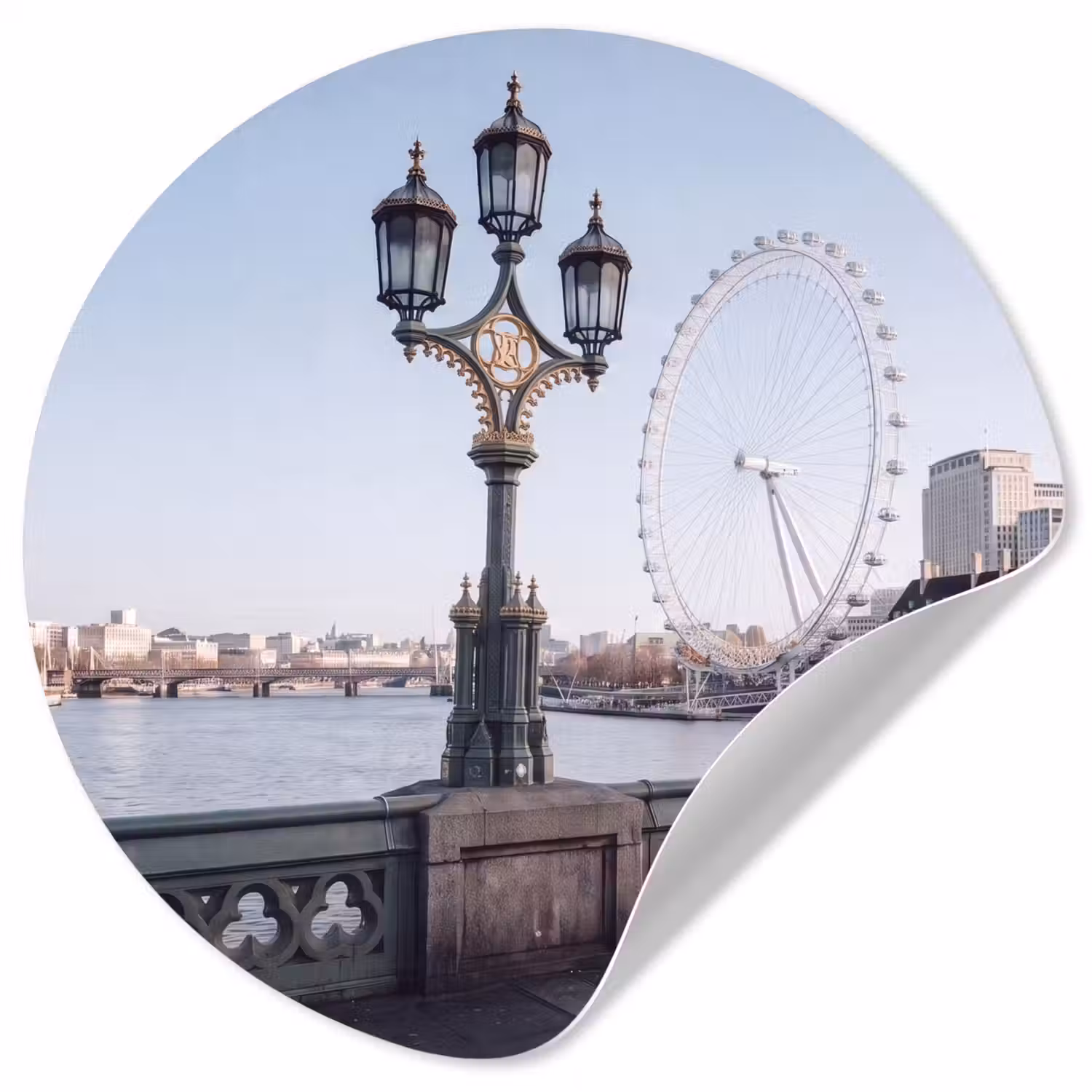 Reuzenrad - Londen - Stad - Architectuur - Brug Wandcirkel behangsticker klein -3d