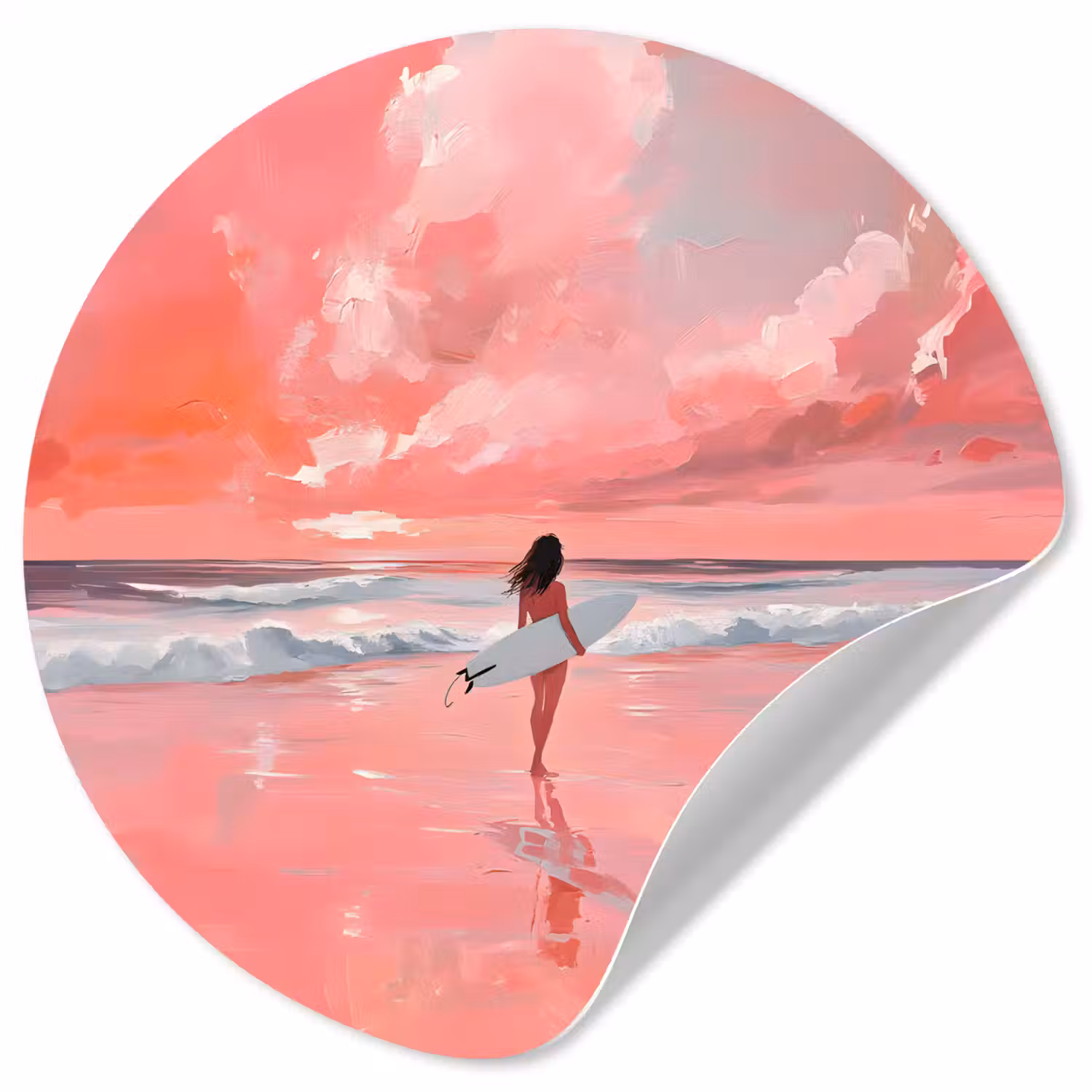 Roze - Surfen - Zee Wandcirkel behangsticker klein -3d