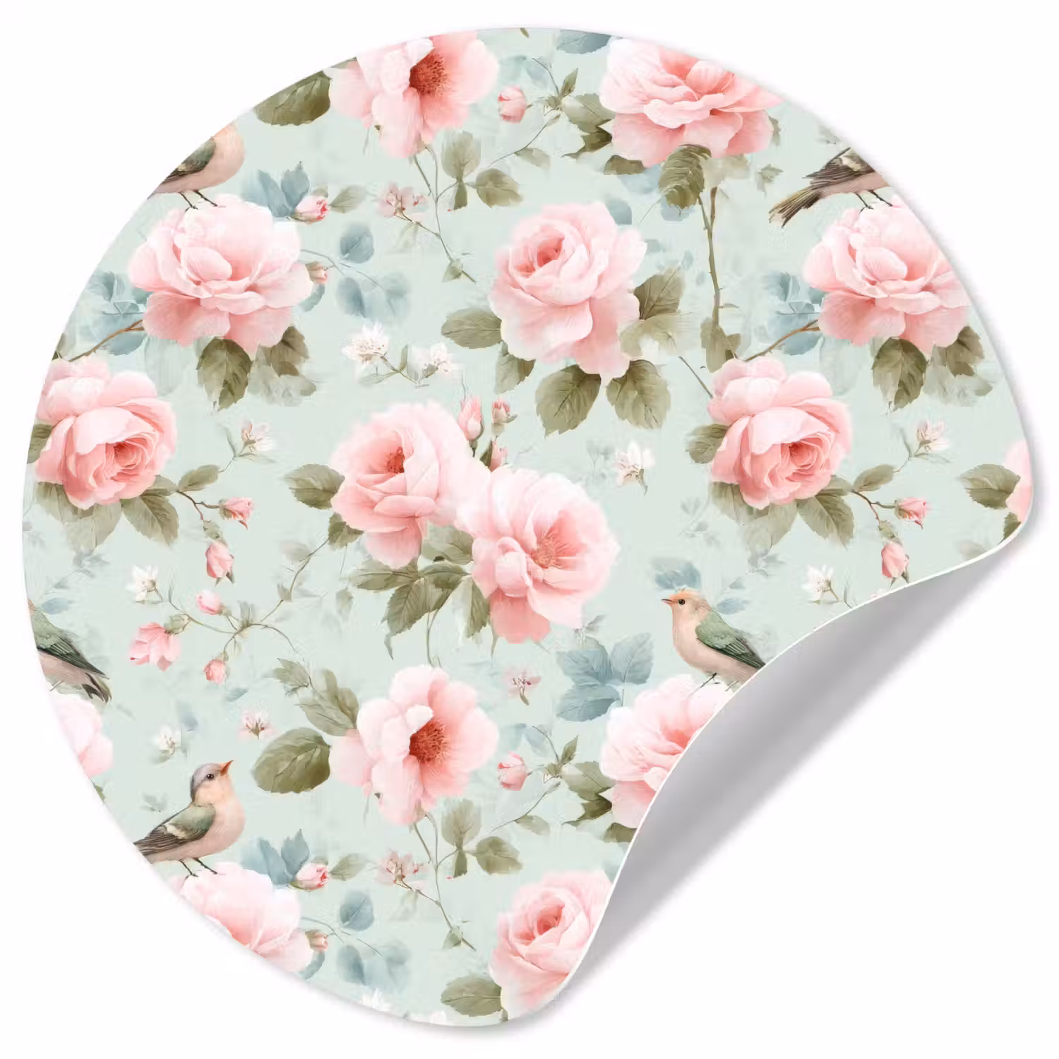 Rozen - Vogels - Pastel - Kleurrijk Wandcirkel behangsticker klein 186 -3d