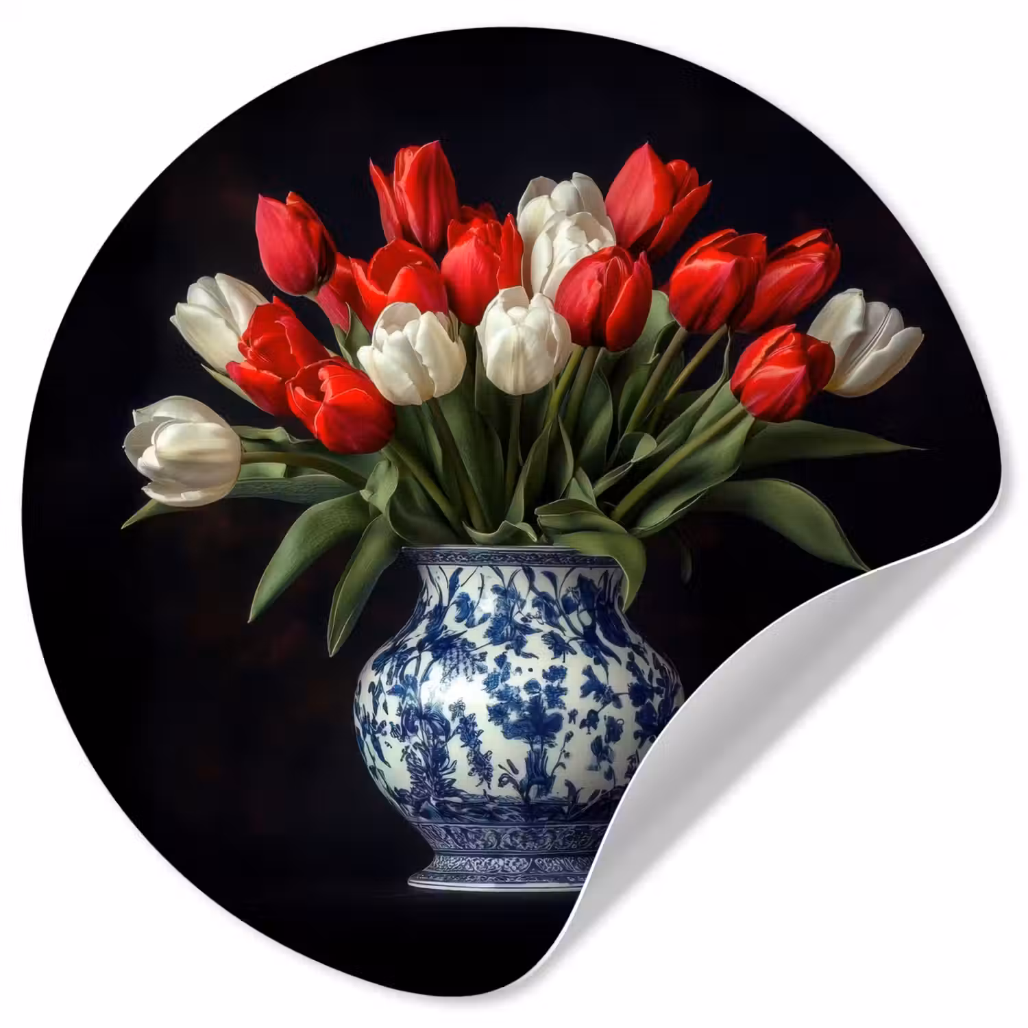 Rode - Bloemen - Tulpen - Vaas Wandcirkel behangsticker klein -3d