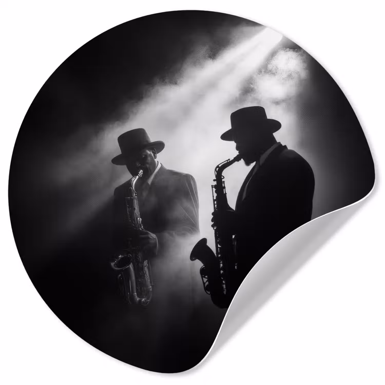 Saxofonisten - Hoeden - Rook - Licht Wandcirkel behangsticker klein -3d