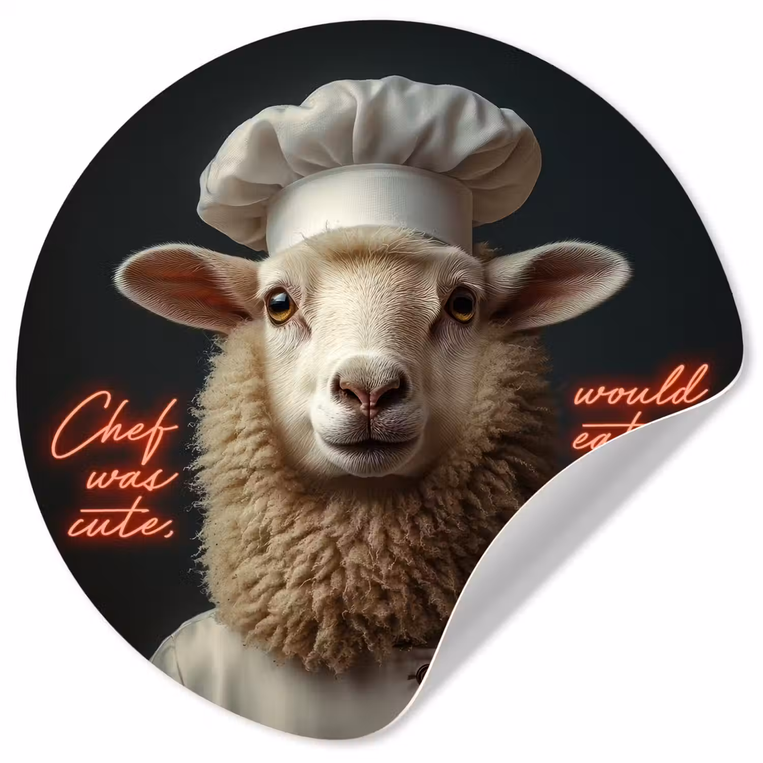 Schaap - Kokskleding - Neon - Quote Wandcirkel behangsticker klein -3d