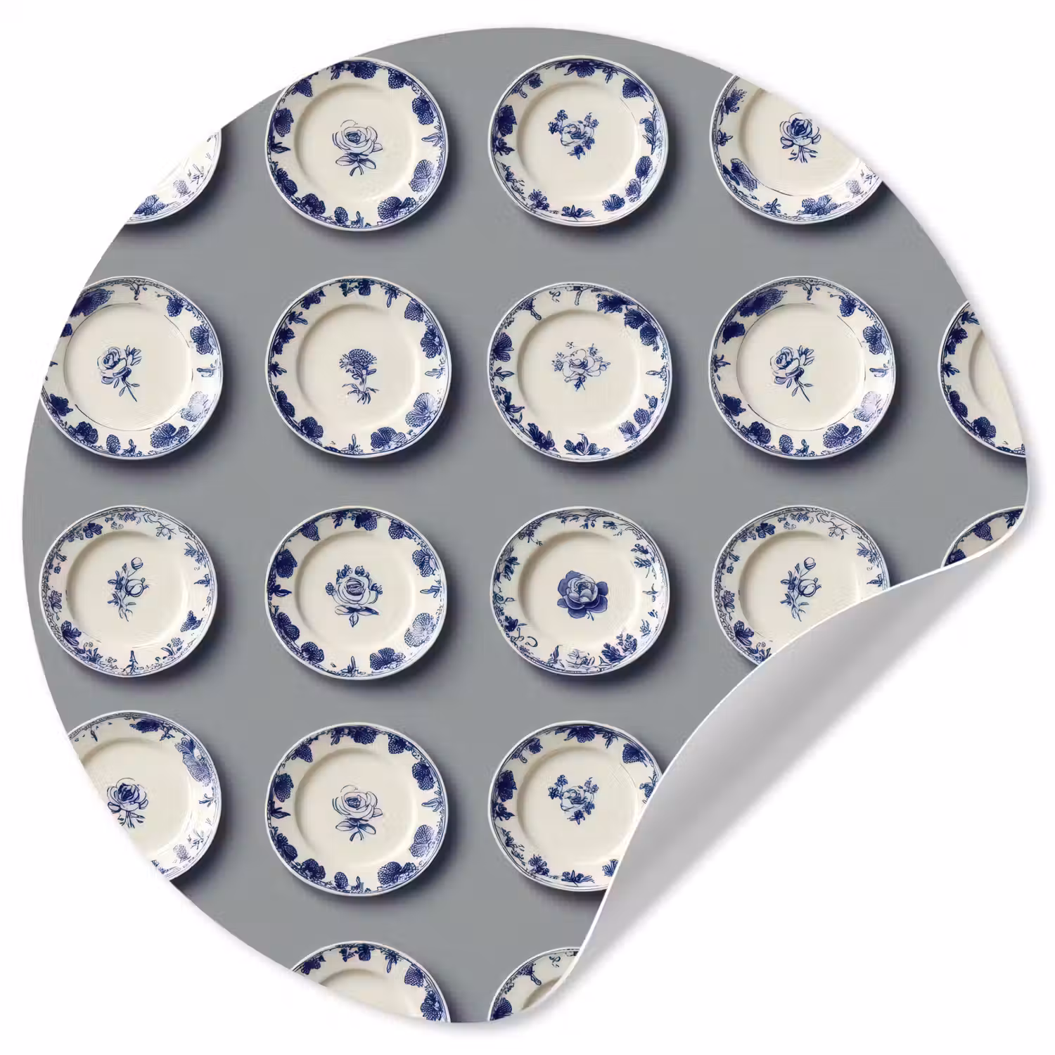 Borden - Bloemen - Blauw - Wit Wandcirkel behangsticker klein 186 -3d