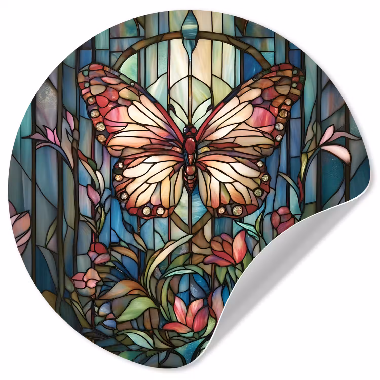 Vlinder - Roze - Bloemen - Bladeren Wandcirkel behangsticker klein -3d