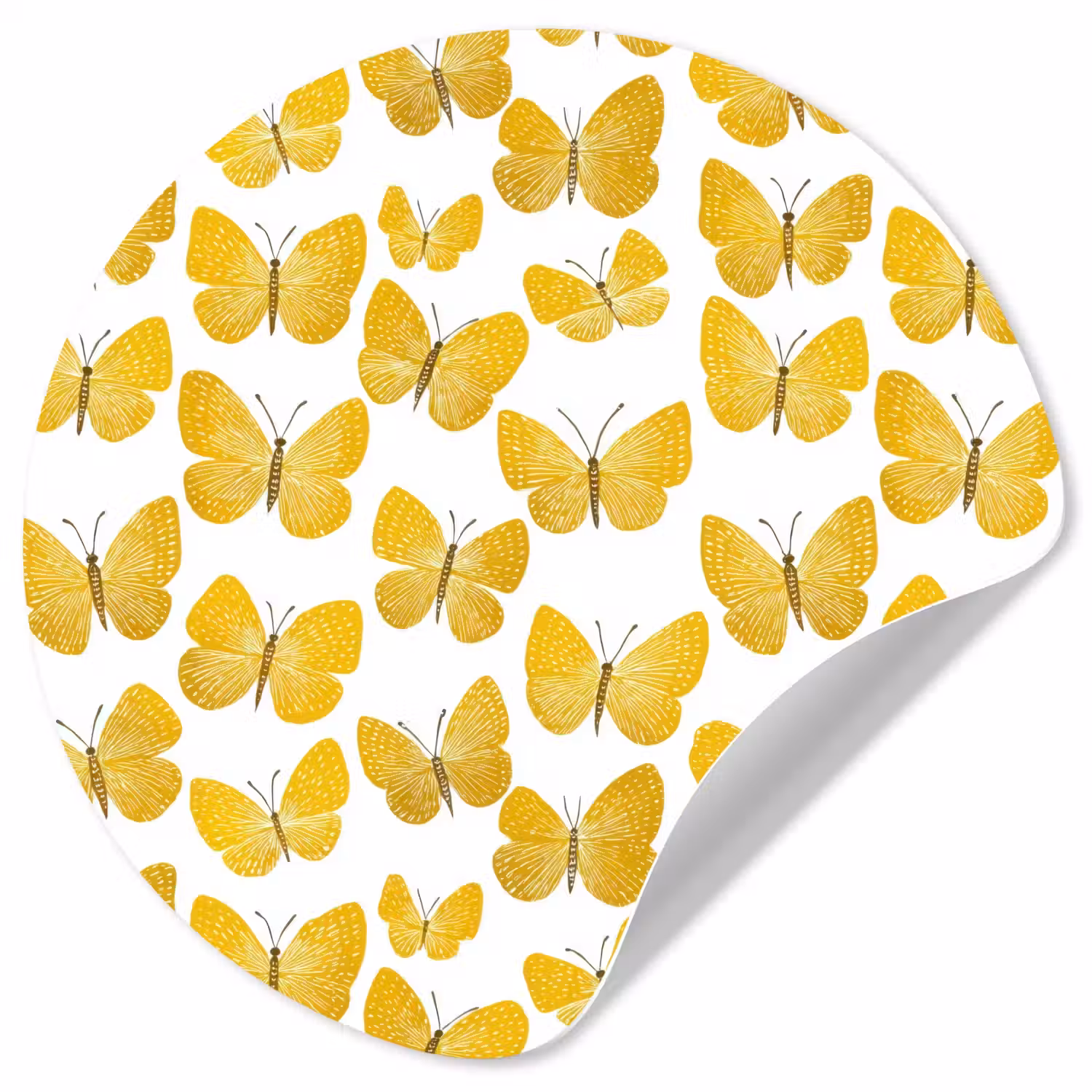Vlinders - Botanisch - Illustratie - Geel - Wit Wandcirkel behangsticker klein 186 -3d