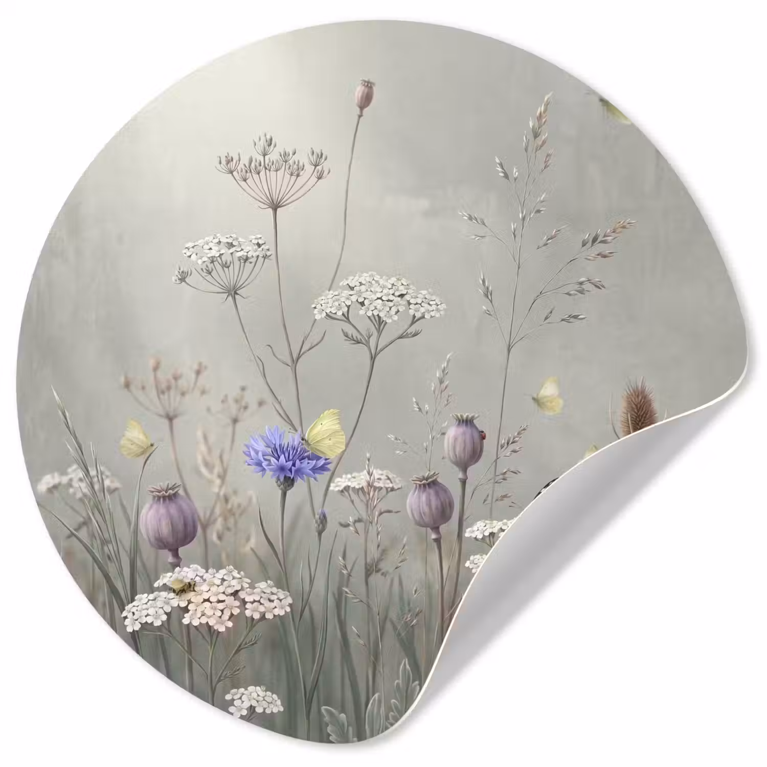 Vlinders - Wildbloemen - Illustratie - Kleurrijk Wandcirkel behangsticker klein -3d