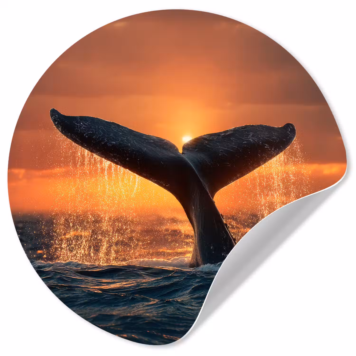 Walvis staart - Water - Zonsondergang Wandcirkel behangsticker klein -3d