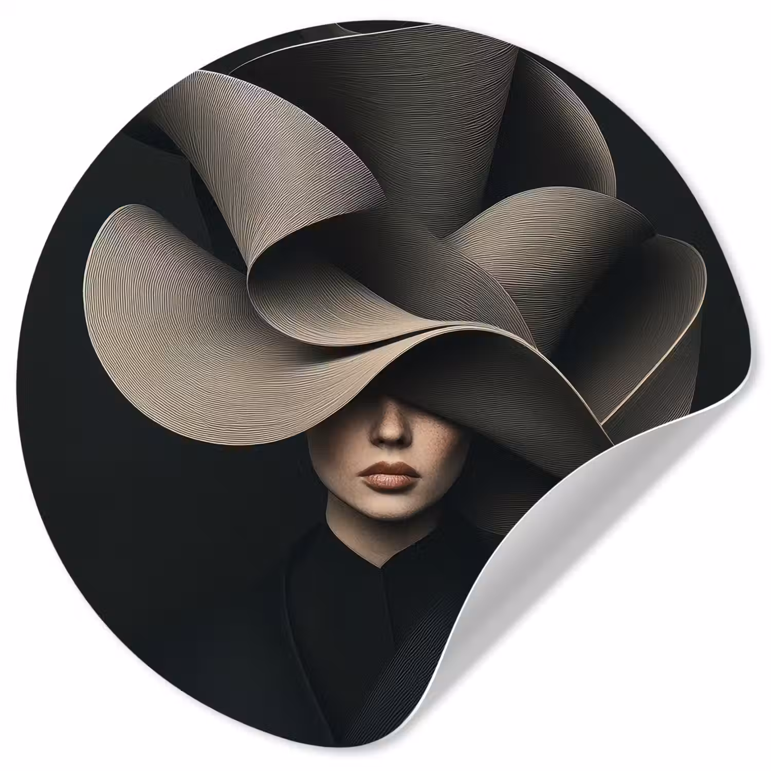 Zwarte - Hoed - Vrouw Wandcirkel behangsticker klein -3d