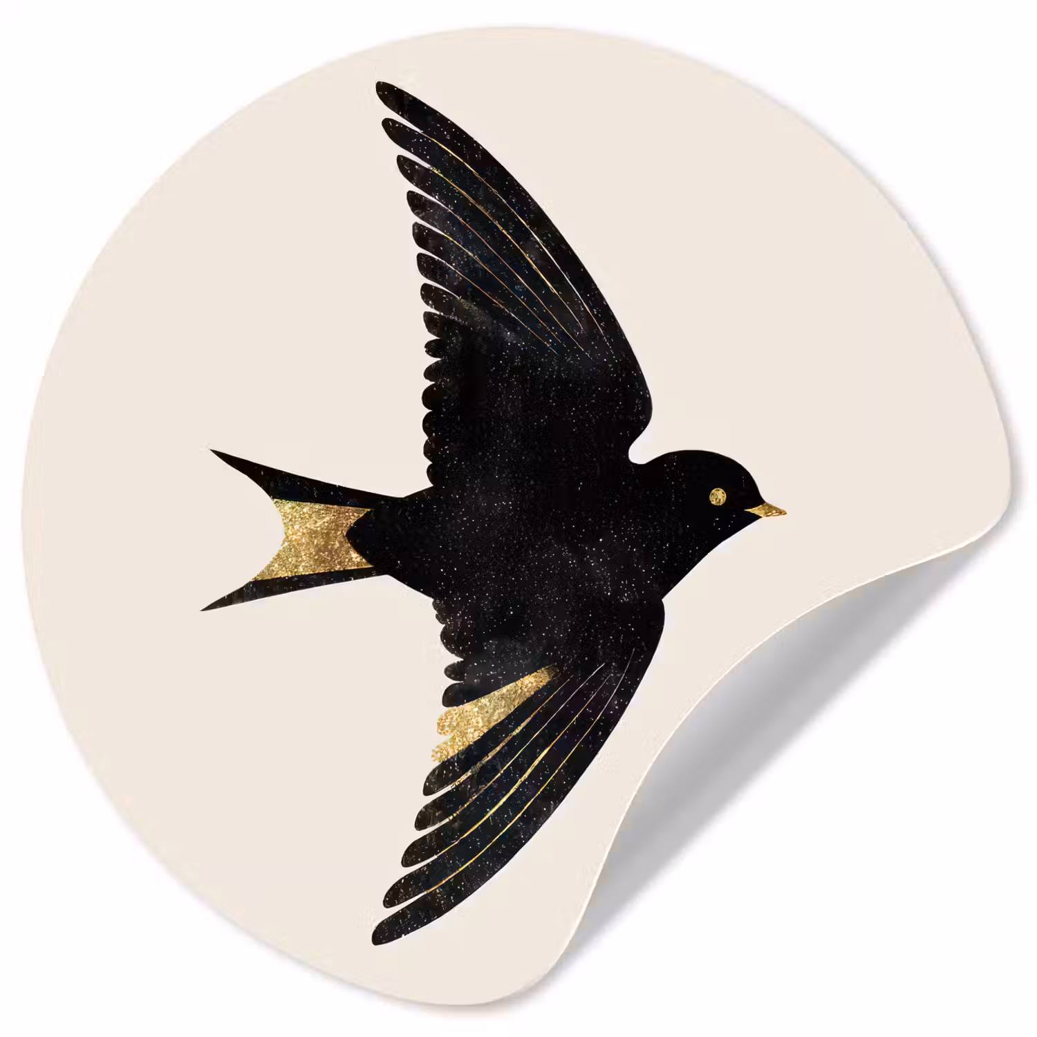 Zwarte zwaluw - Gouden accenten - Lichte achtergrond Wandcirkel behangsticker klein -3d