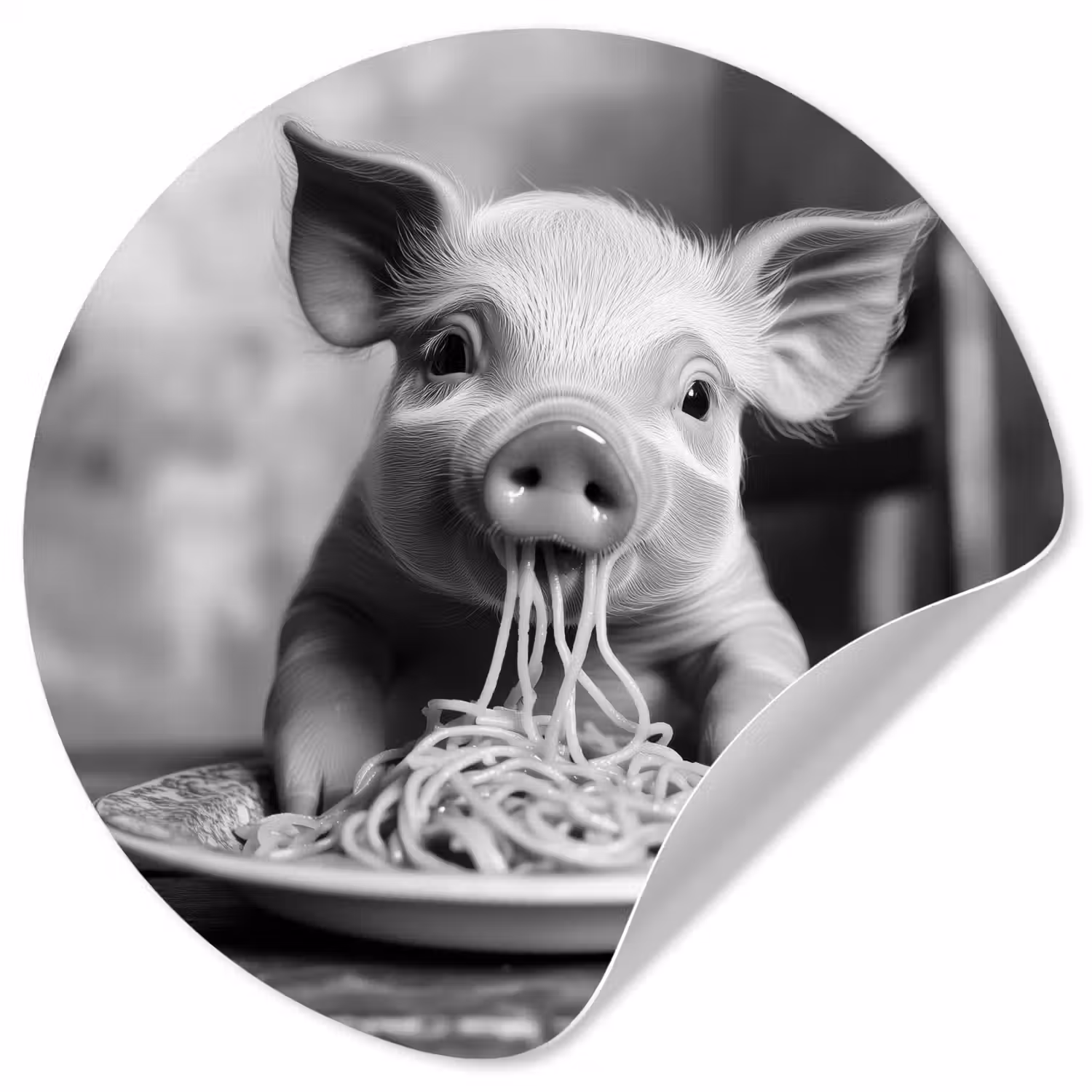 Varken - Schattig - Spaghetti - Zwart wit - Dier Wandcirkel behangsticker klein -3d