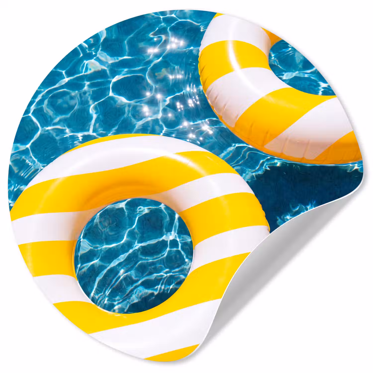 Zwembad - Zwembanden - Zomer - Geel - Blauw Wandcirkel behangsticker klein -3d