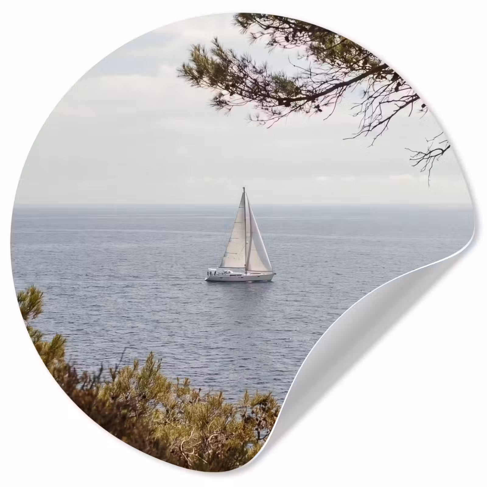 Runde Tapete - Segelboot – Bäume – Wasser - Zeilboot - bomen - water Wandcirkel behangsticker klein