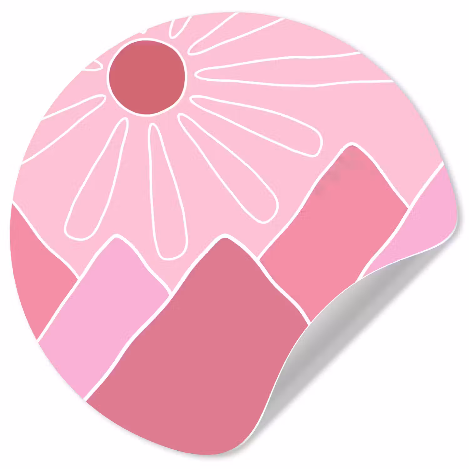 Zon - Bergen - Natuur - Abstract - Roze Wandcirkel behangsticker klein -3d