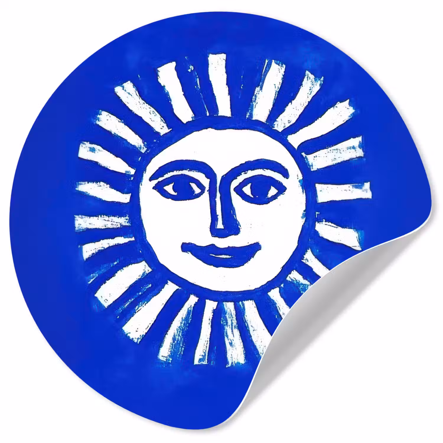 Zon - Gezicht - Penseelstructuur - Blauw Wandcirkel behangsticker klein -3d
