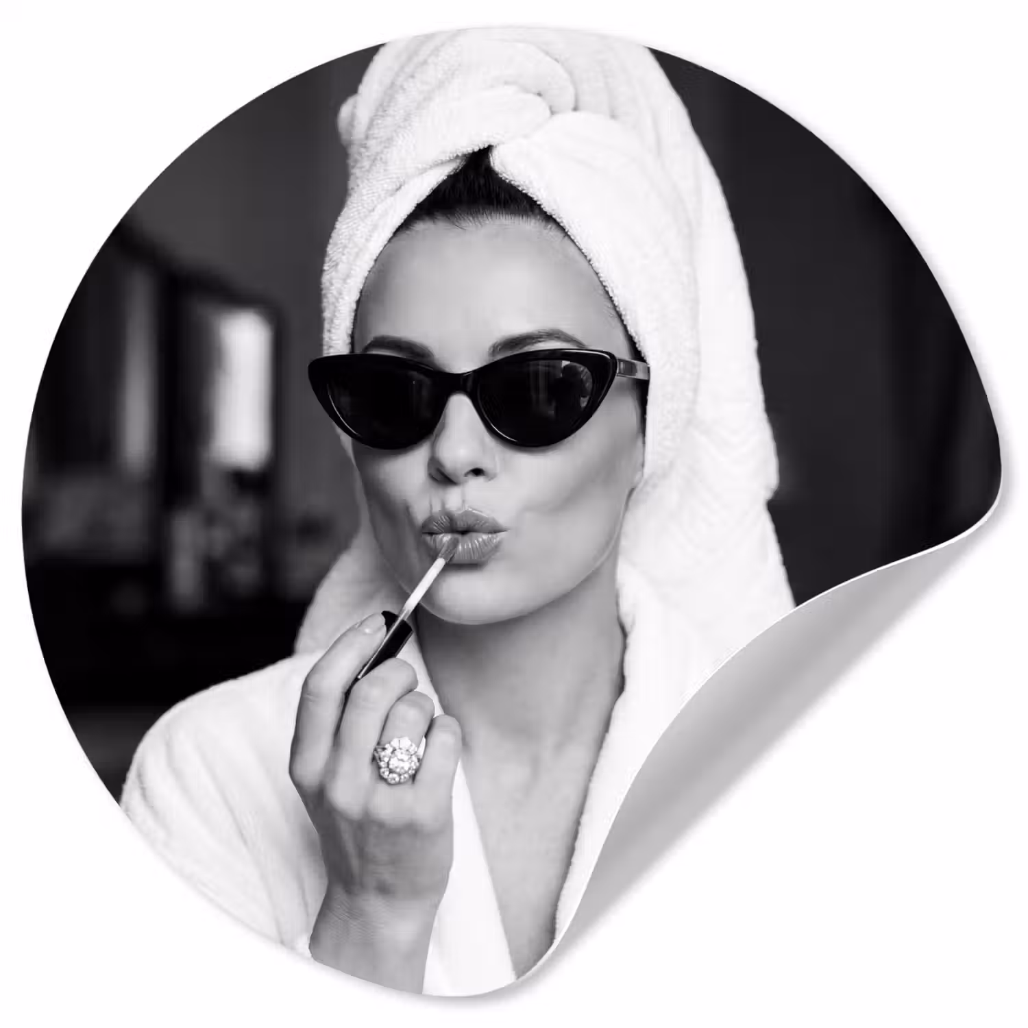 Zonnebril - Vrouw - Zwart - Wit Wandcirkel behangsticker klein -3d