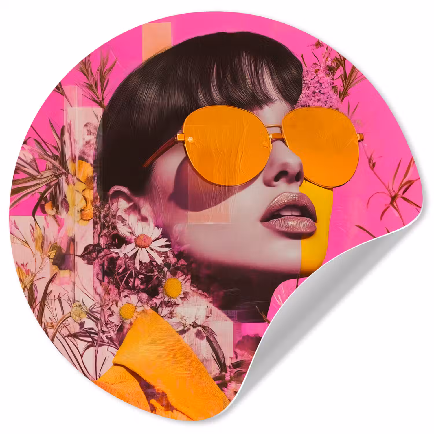Zonnebril - Oranje - Vrouw - Planten Wandcirkel behangsticker klein -3d