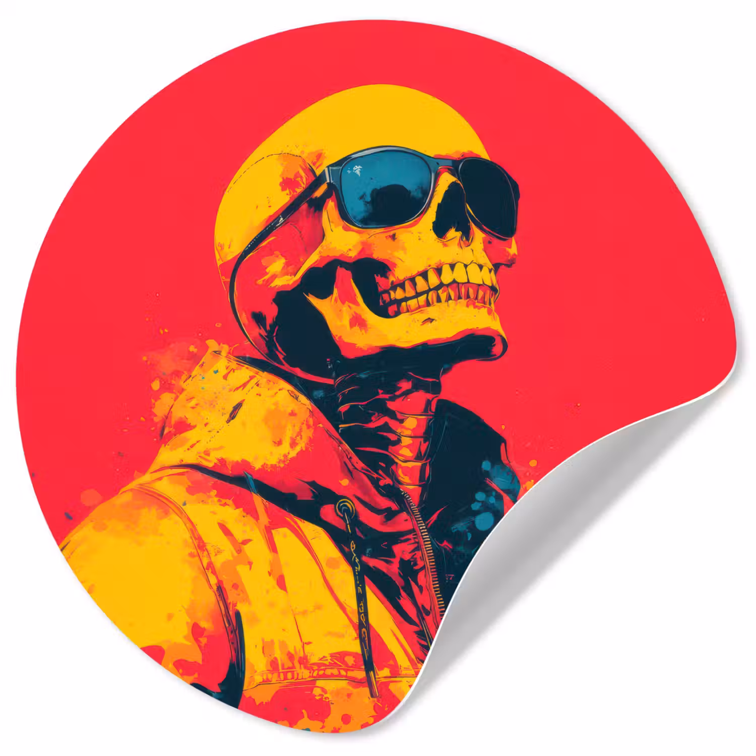 Zonnebril - Schedel - Jas - Rood Wandcirkel behangsticker klein -3d