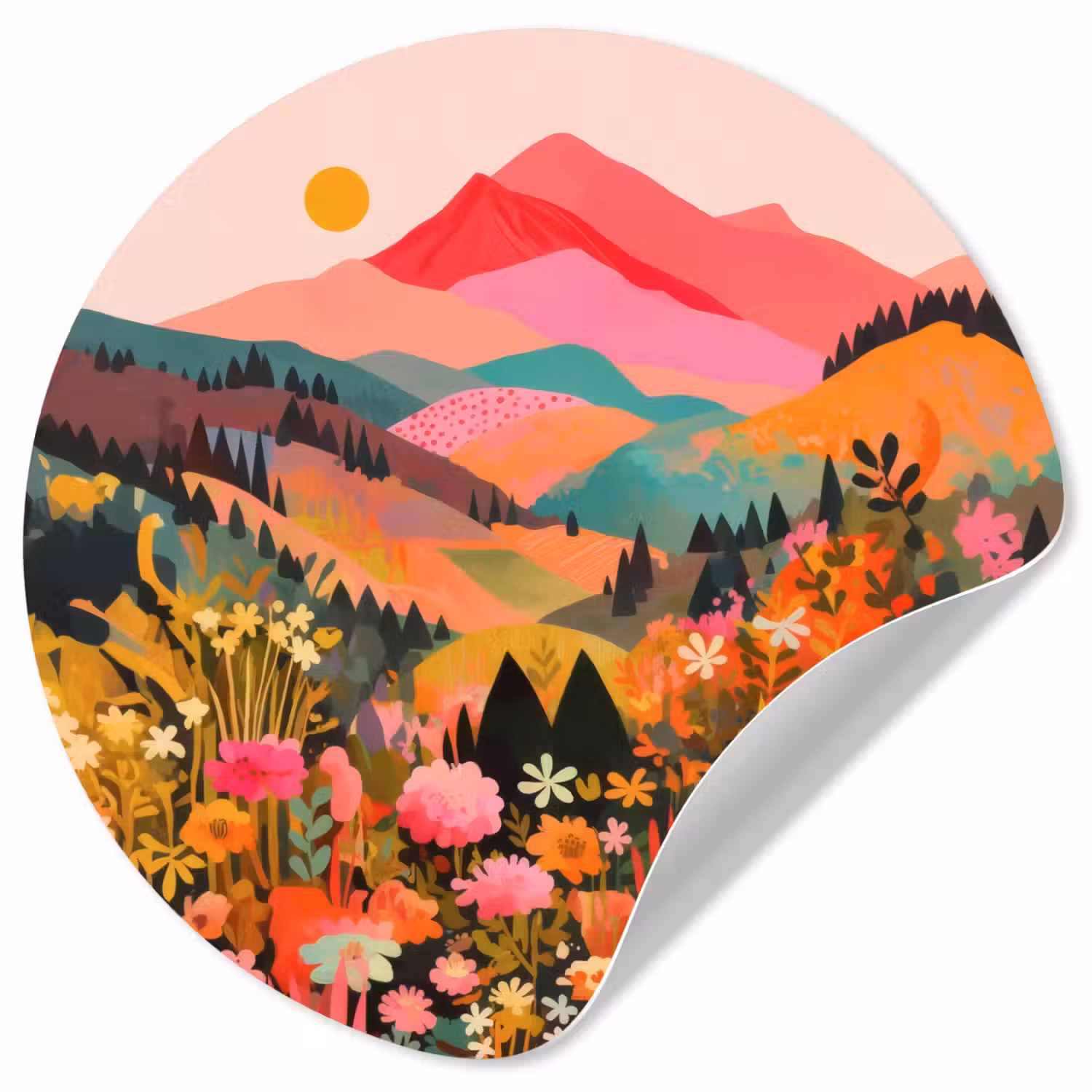 Zonsondergang - Bergvallei - Contrast Wandcirkel behangsticker klein -3d