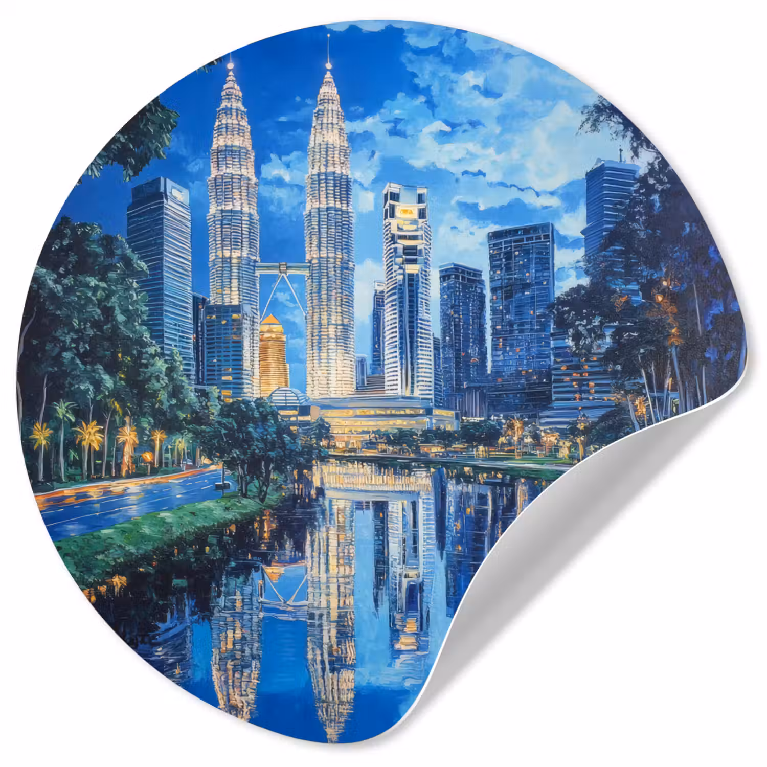 Stad Kuala Lumpur - Skyline - Wolkenkrabbers - Water Wandcirkel behangsticker klein -3d
