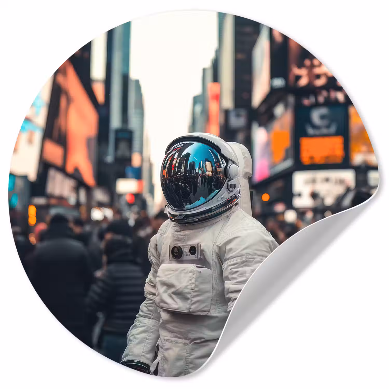 Stad - Mensen - Astronaut - Wit Wandcirkel behangsticker klein -3d