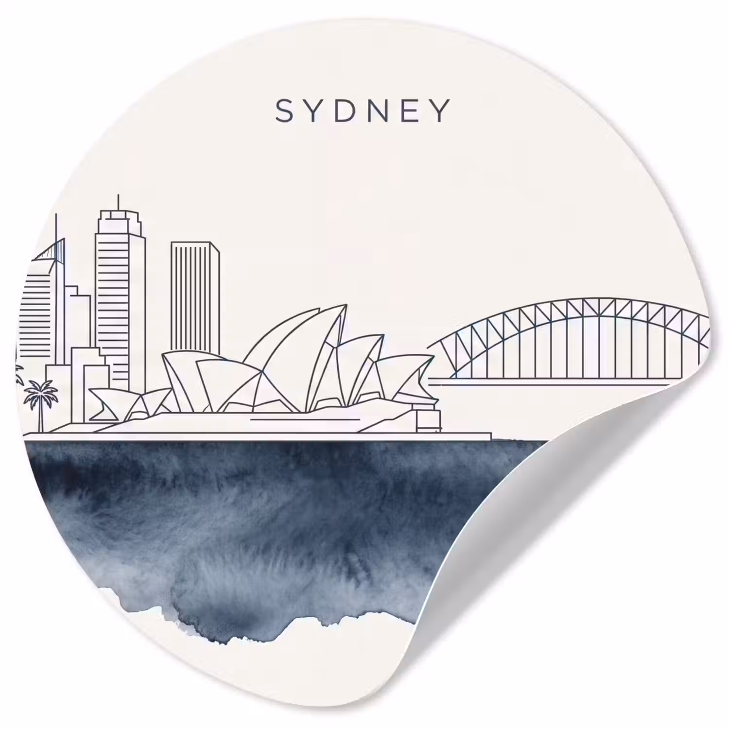 Stad - Skyline - Architectuur - Minimalistisch - Blauw Wandcirkel behangsticker klein -3d