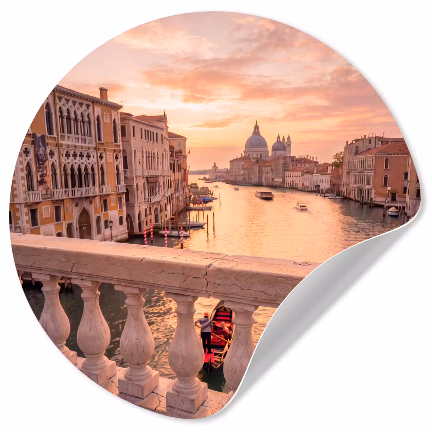 Stad - Venetië - Kanaal - Zonsopgang - Architectuur - Goud Wandcirkel behangsticker klein -3d