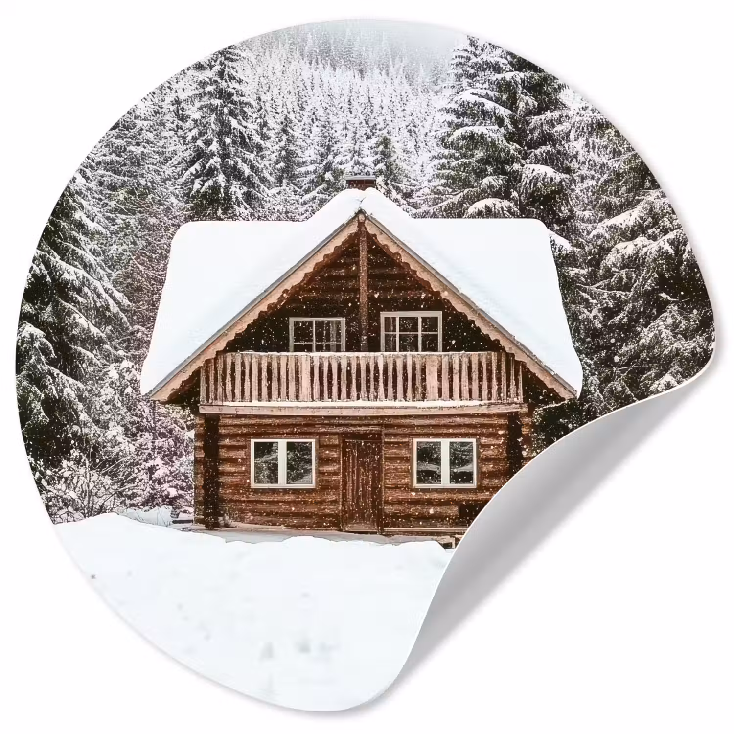 Huis - Bos - Winter - Natuur - Sneeuw Wandcirkel behangsticker klein -3d
