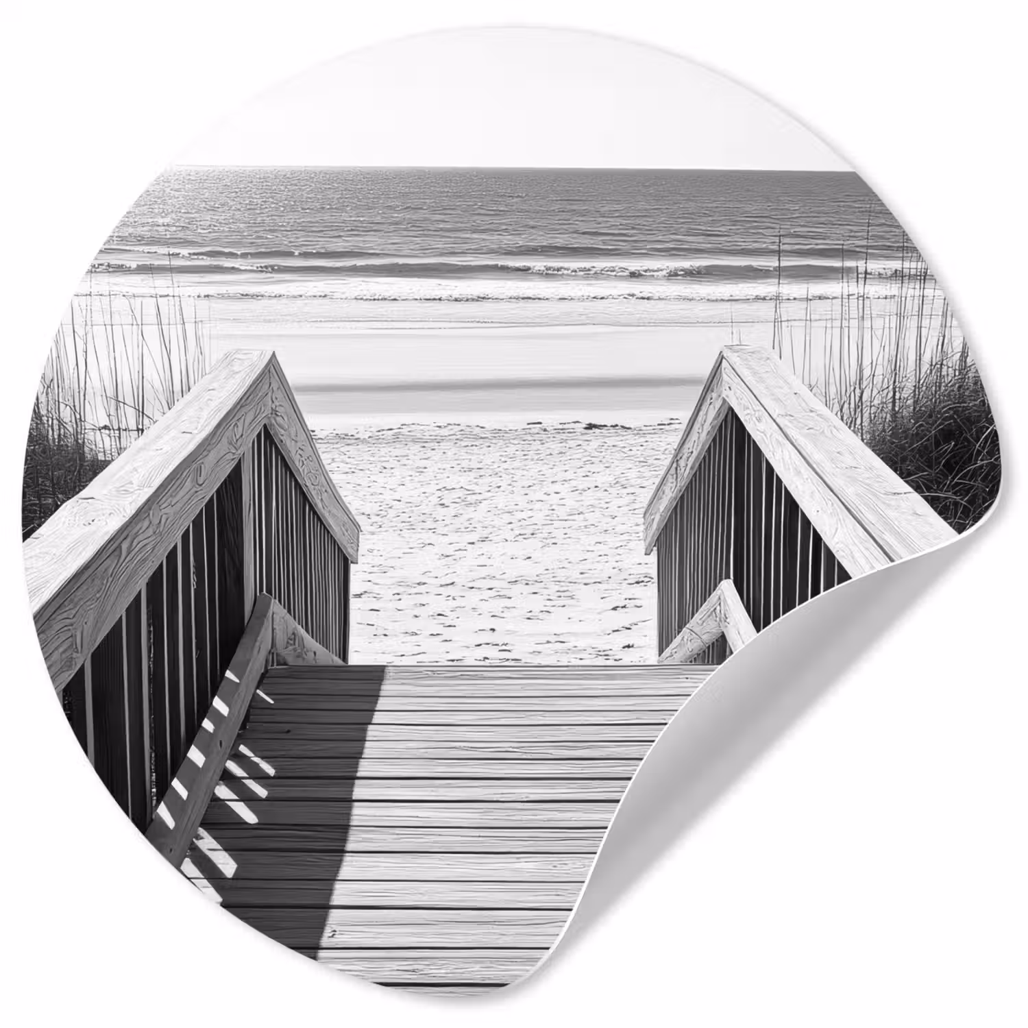 Loopbrug - Hout - Strand - Zee Wandcirkel behangsticker klein -3d