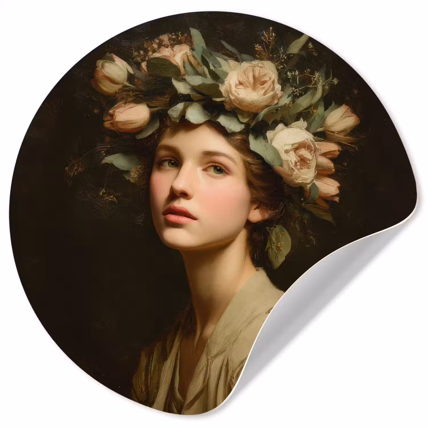 Bloemenstilte - Vrouw - Portret Wandcirkel behangsticker klein -3d