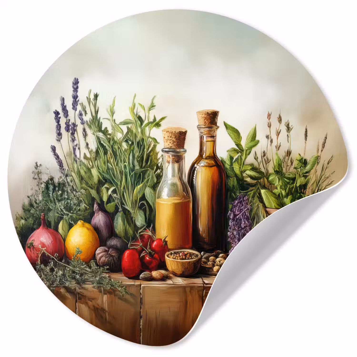 Stilleven - Kruiden - Specerijen - Fruit - Kleurrijk Wandcirkel behangsticker klein -3d