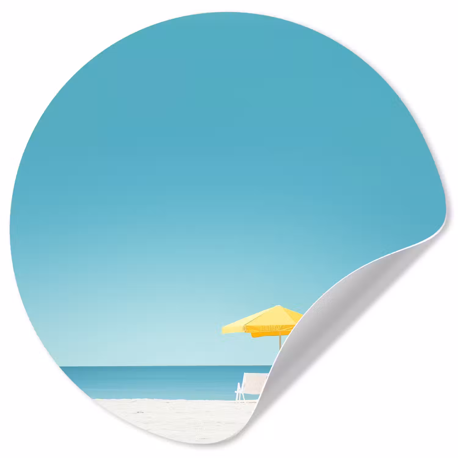 Strand - Blauwe lucht - Geel - Parasol Wandcirkel behangsticker klein -3d