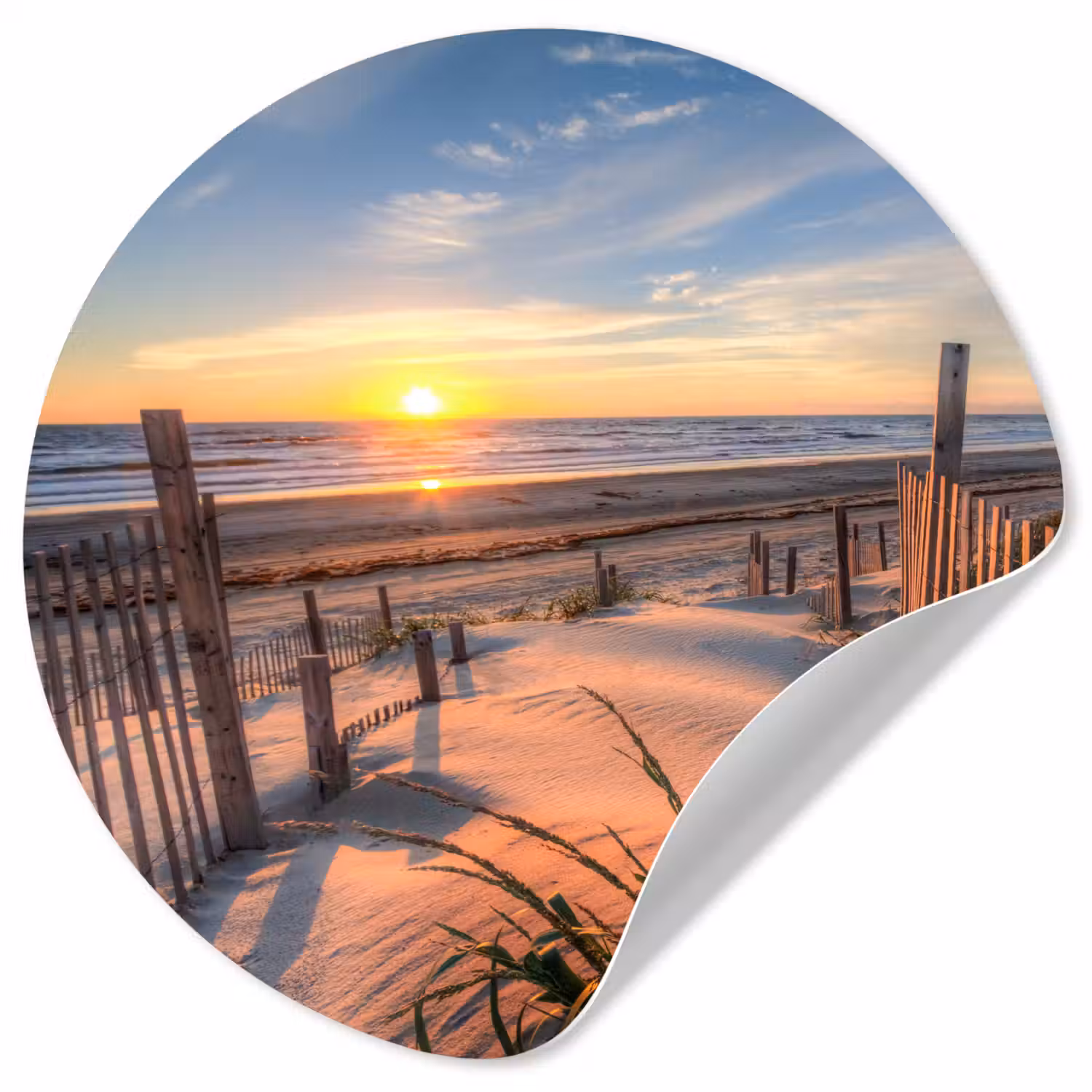 Strand - Zee - Duin - Zonsondergang - Landschap Wandcirkel behangsticker klein -3d