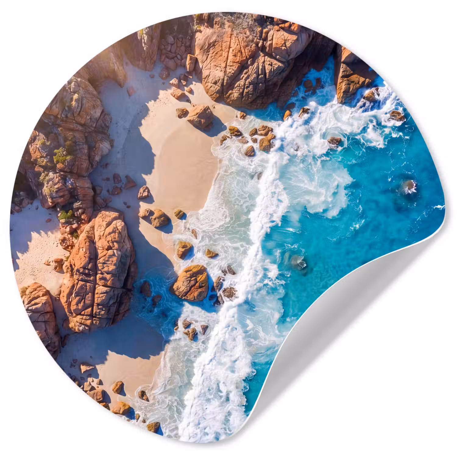 Strand - Zee - Rotsen - Natuur - Blauw Wandcirkel behangsticker klein -3d