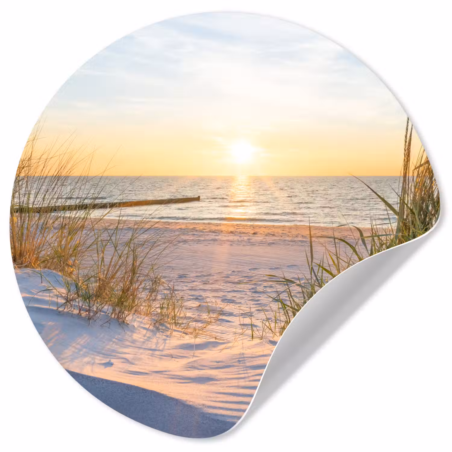 Strand - Zon - Duin - Gras - Zand - Horizon Wandcirkel behangsticker klein -3d