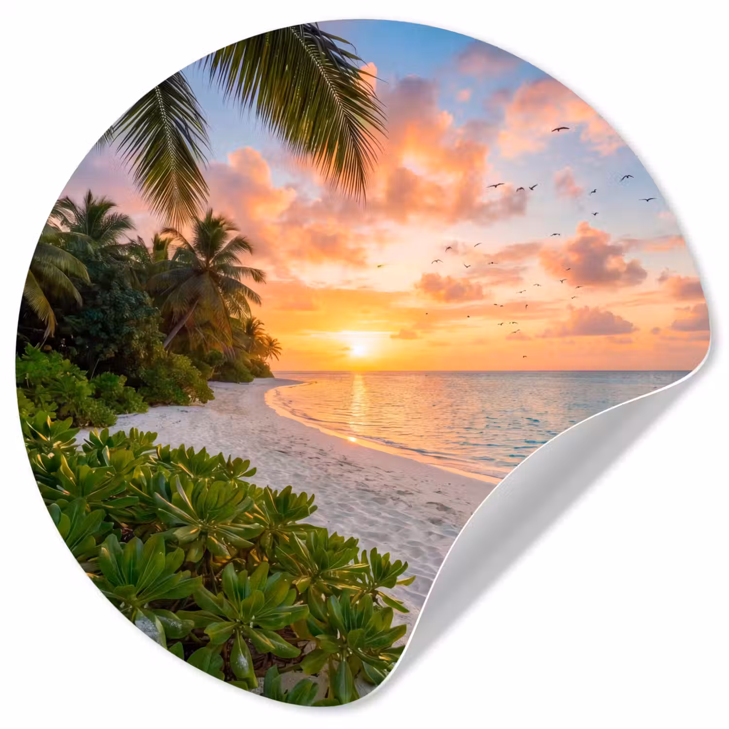 Strand - Zonsondergang - Palmbomen - Tropisch - Natuur Wandcirkel behangsticker klein -3d