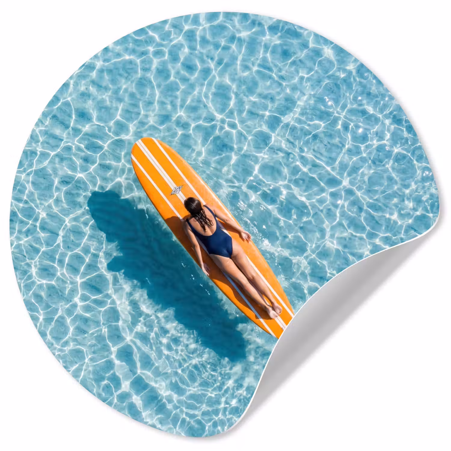 Surfboard - Water - Badpak - Oranje Wandcirkel behangsticker klein -3d
