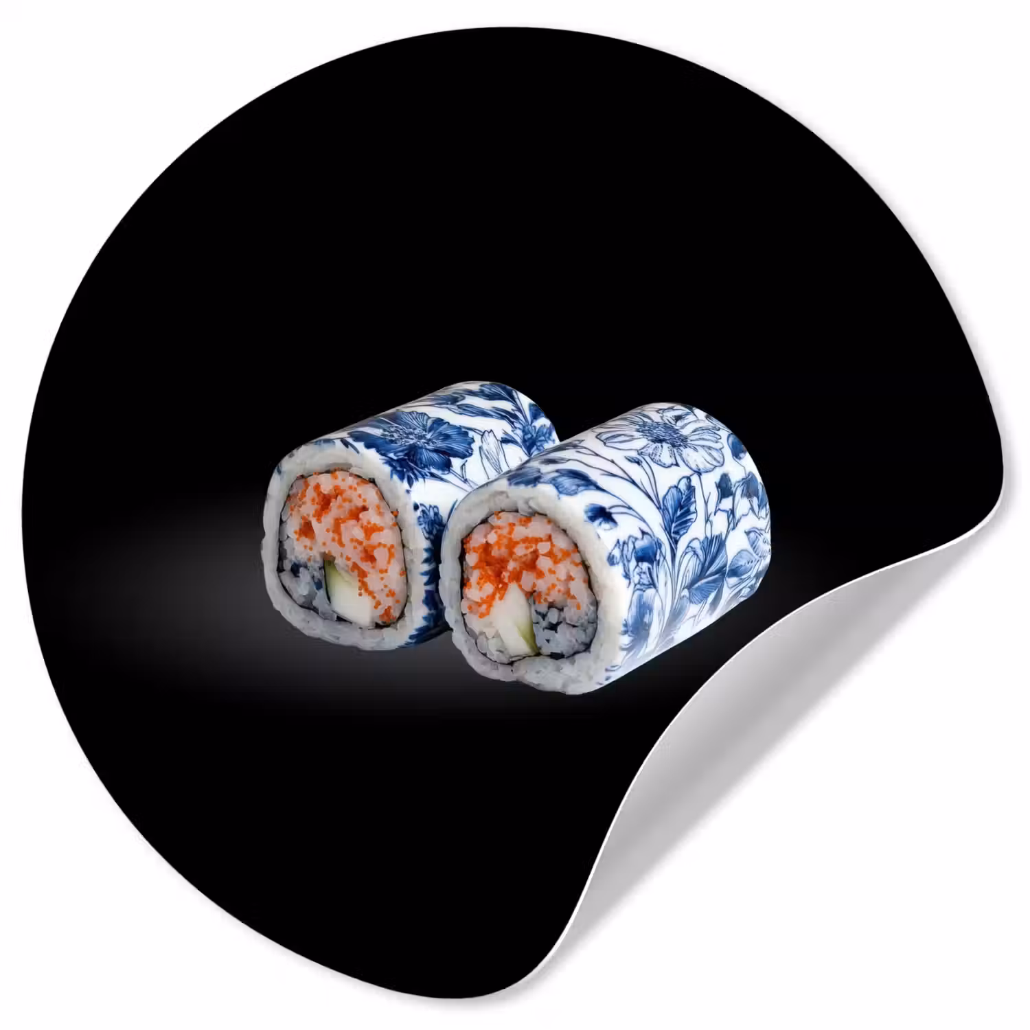 Sushi - Delfts blauw - Rijst - Vis - Elegant Wandcirkel behangsticker klein -3d