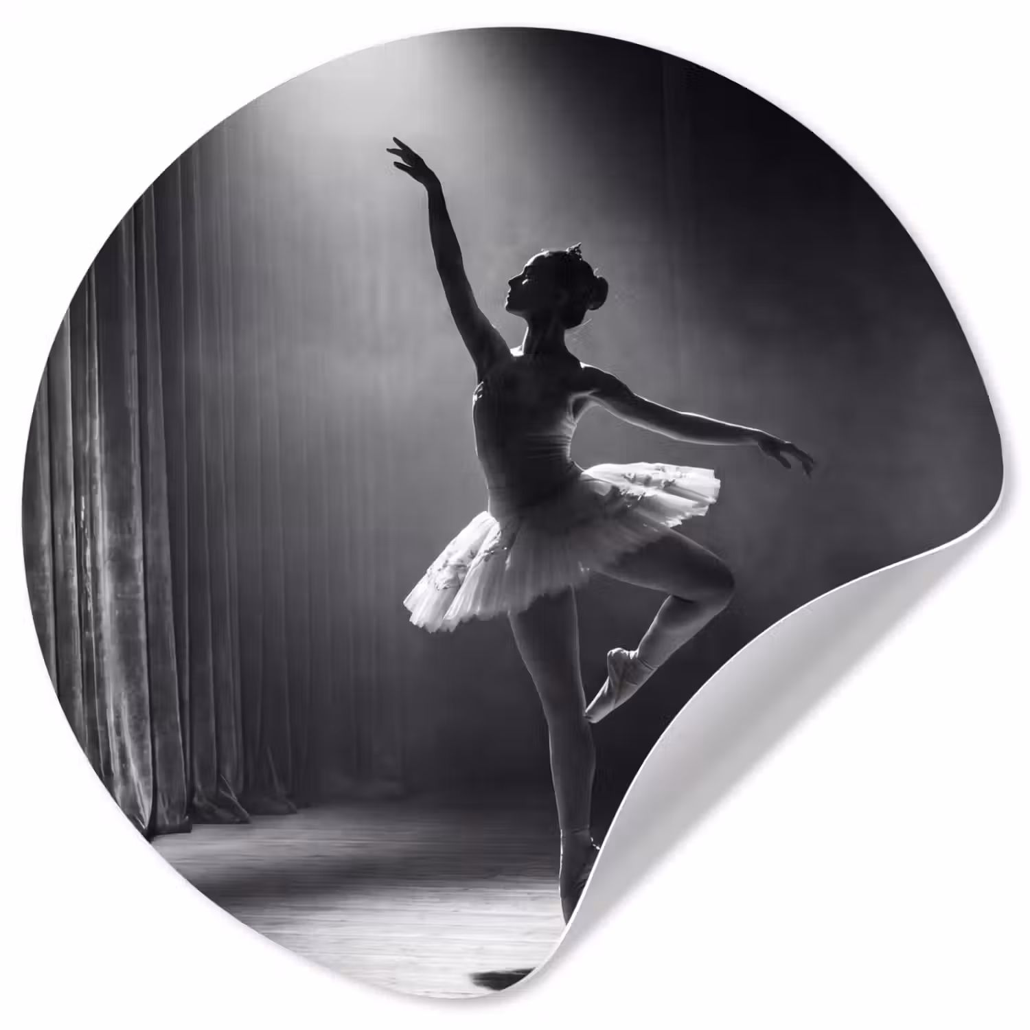 Danser - Podium - Zwart-wit - Kunst - Klassiek Wandcirkel behangsticker klein -3d