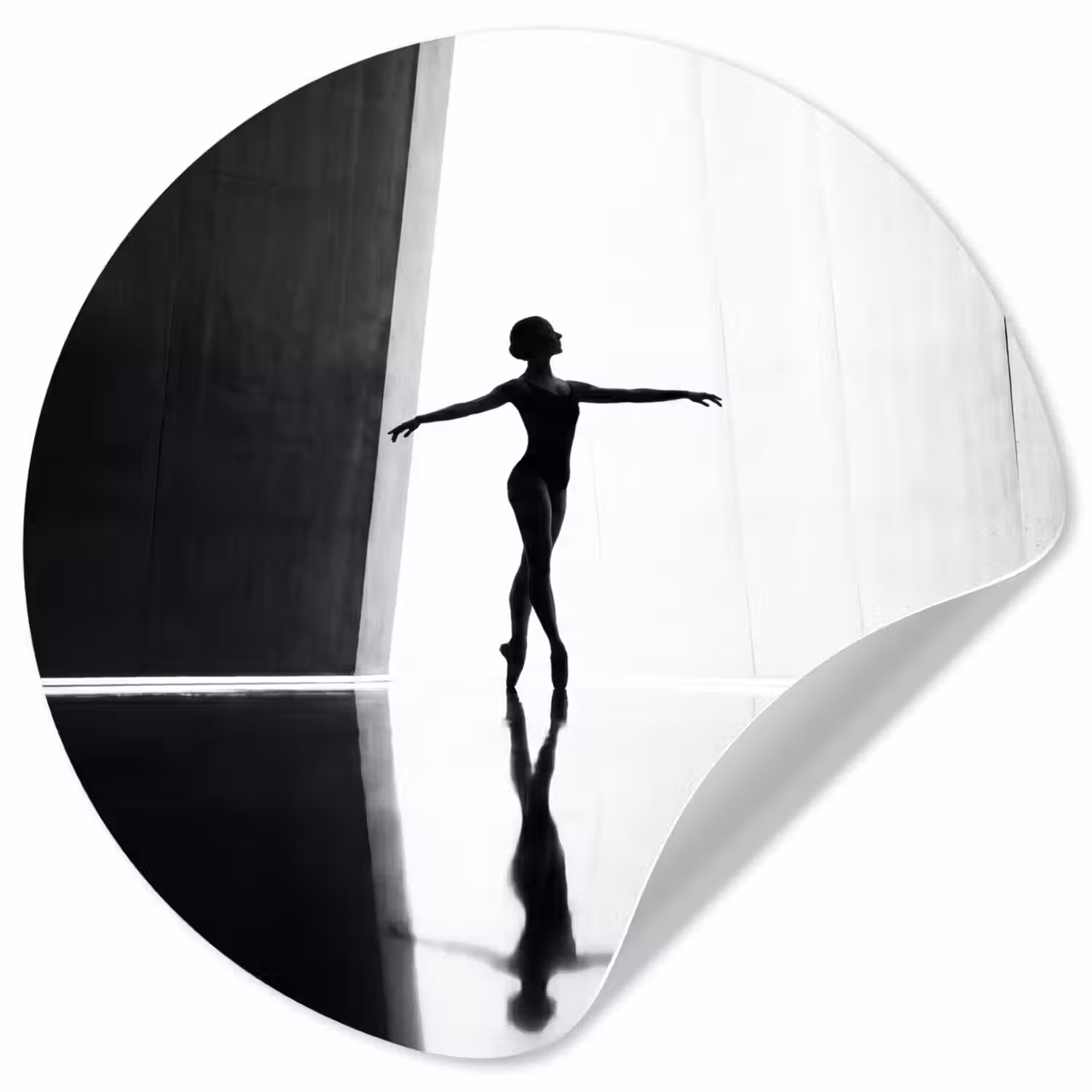 Danser - Silhouette - Kunst - Modern - Zwart-wit Wandcirkel behangsticker klein -3d