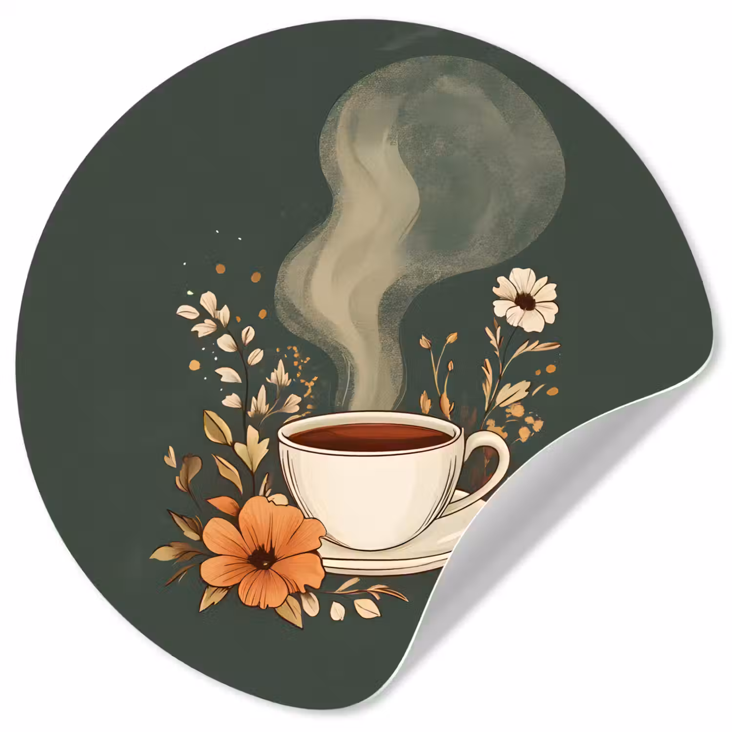 Kop - Bloemen - Groen - Koffie Wandcirkel behangsticker klein -3d