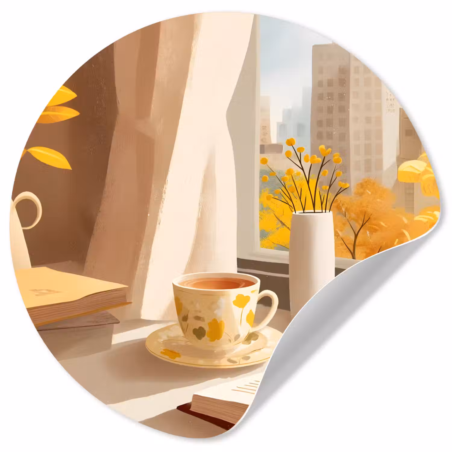 Thee - Boek - Thee - Herfst Wandcirkel behangsticker klein -3d