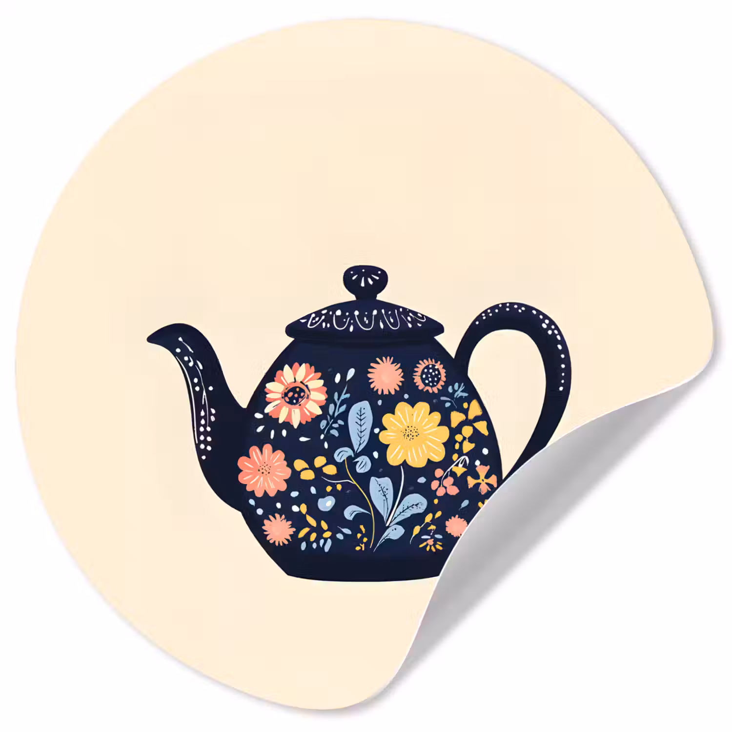 Theepot - Kleurrijk - Bloemen Wandcirkel behangsticker klein -3d