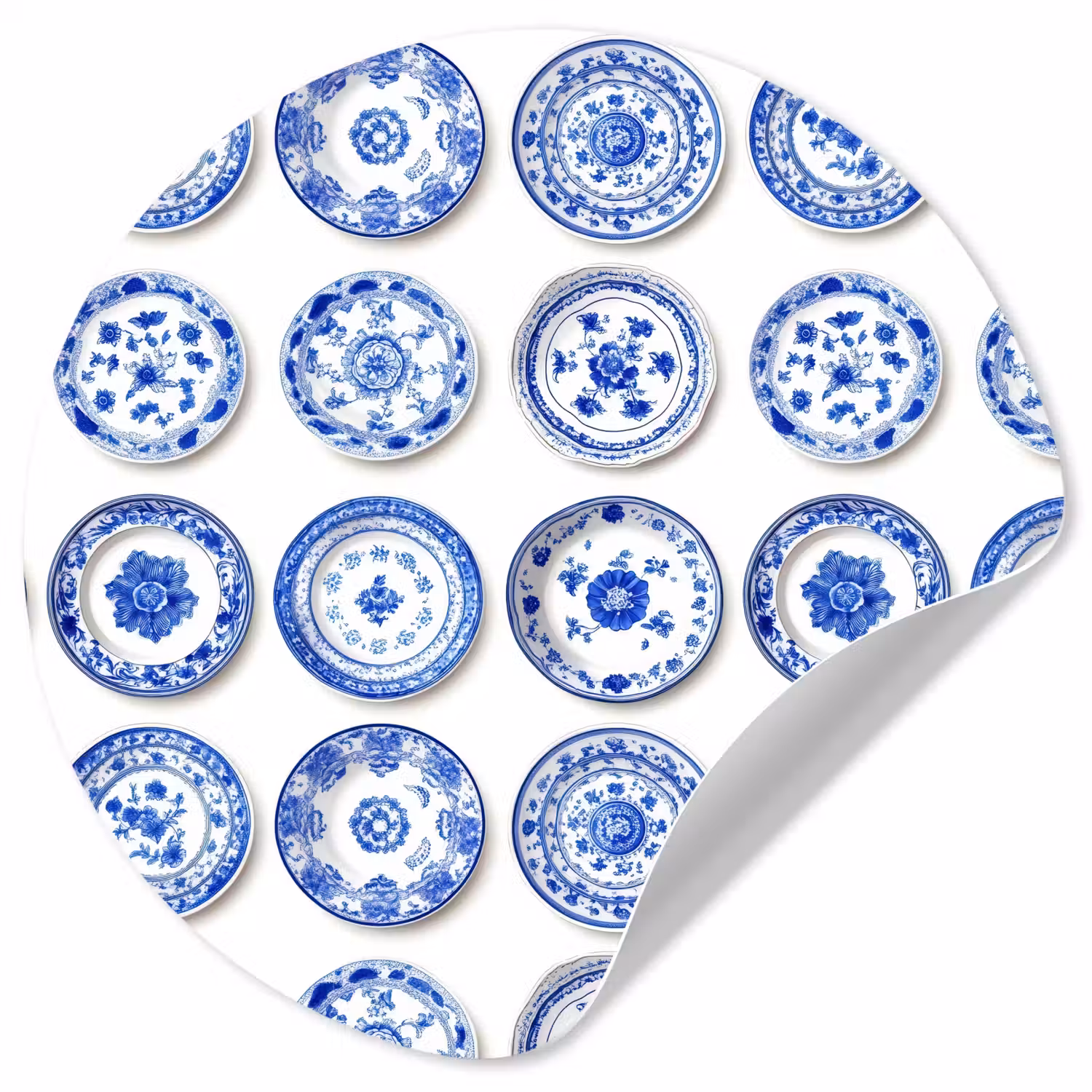 Borden - Bloemen - Patroon - Blauw Wandcirkel behangsticker klein 186 -3d
