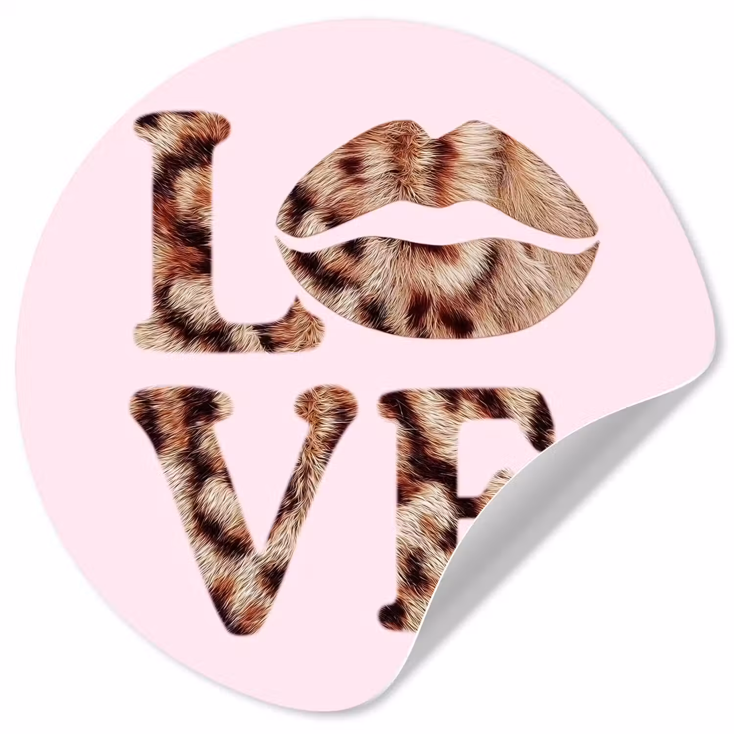 Tekst - Love - Pantervacht - Lichtroze Wandcirkel behangsticker klein -3d