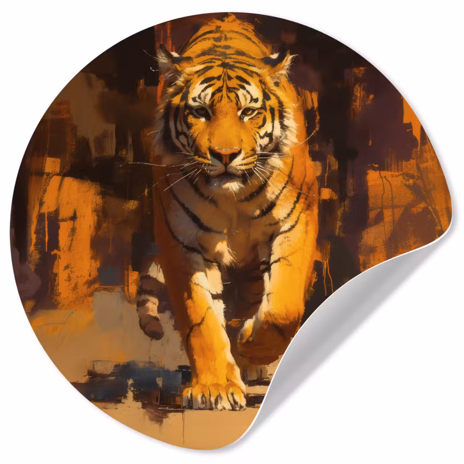 Tijger - Geschilderd - Oranje - Penseelstreken Wandcirkel behangsticker klein -3d